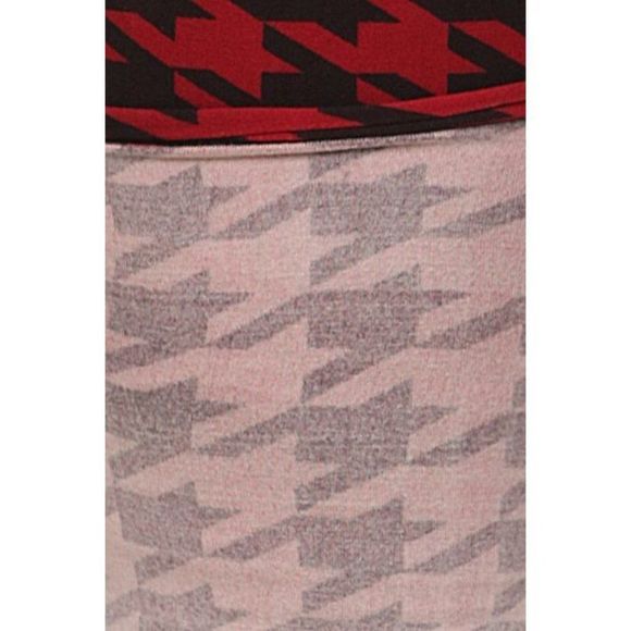 (Plus) Curvy Black Red Houndstooth Pattern Print Leggings - Picture 5 of 5
